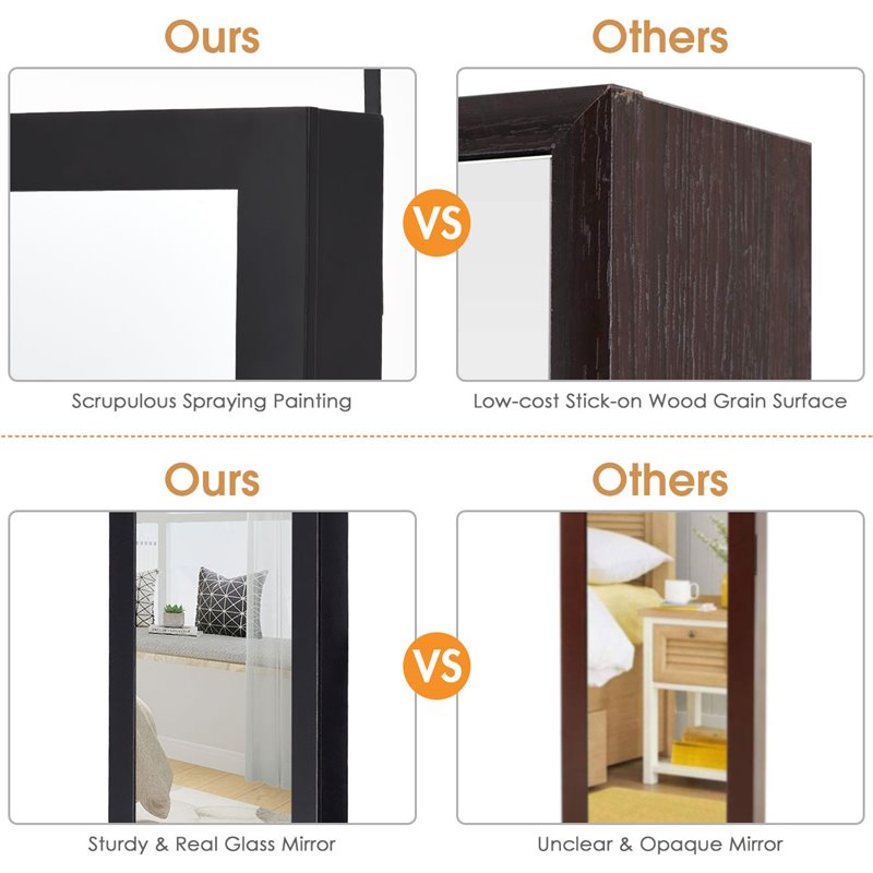 Pemberly Row MDF Board Wall/Door Mounted Mirrored Jewelry Cabinet in Black