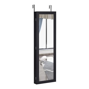 Pemberly Row MDF Board Wall/Door Mounted Mirrored Jewelry Cabinet in Black
