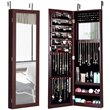 Pemberly Row MDF Board Wall/Door Mounted Mirrored Jewelry Cabinet in Brown