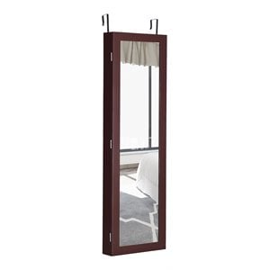 Pemberly Row MDF Board Wall/Door Mounted Mirrored Jewelry Cabinet in Brown