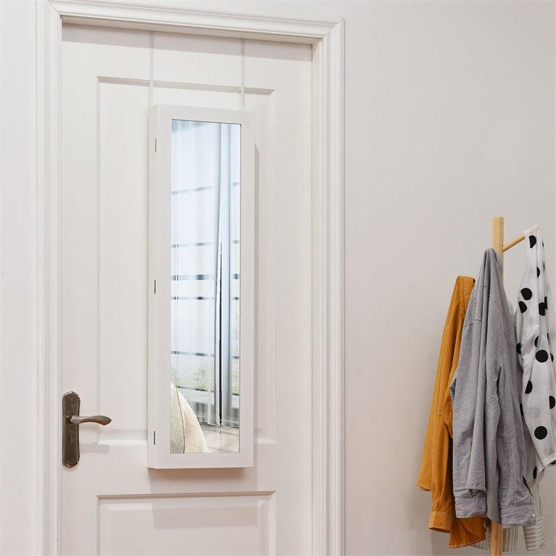 Pemberly Row MDF Board Wall/Door Mounted Mirrored Jewelry Cabinet in White