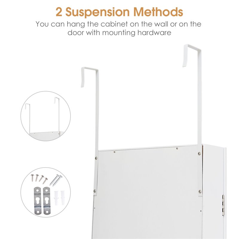 Pemberly Row MDF Board Wall/Door Mounted Mirrored Jewelry Cabinet in White