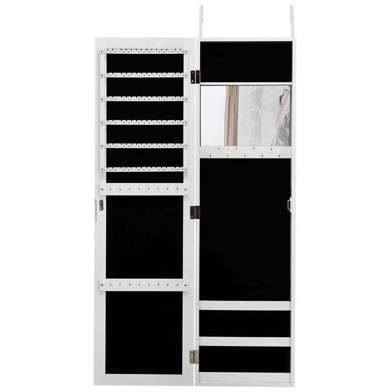Pemberly Row MDF Board Wall/Door Mounted Mirrored Jewelry Cabinet in White