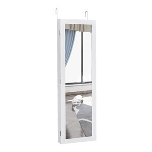 Pemberly Row MDF Board Wall/Door Mounted Mirrored Jewelry Cabinet in White