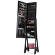 Pemberly Row MDF Board Bevel Edge Mirrored Standing LED Jewelry Cabinet in Black