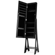 Pemberly Row MDF Board Bevel Edge Mirrored Standing LED Jewelry Cabinet in Black