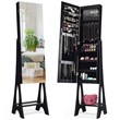 Pemberly Row MDF Board Bevel Edge Mirrored Standing LED Jewelry Cabinet in Black