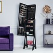 Pemberly Row MDF Board Bevel Edge Mirrored Standing LED Jewelry Cabinet in Black