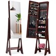 Pemberly Row MDF Board Bevel Edge Mirrored Standing LED Jewelry Cabinet in Brown
