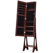 Pemberly Row MDF Board Bevel Edge Mirrored Standing LED Jewelry Cabinet in Brown