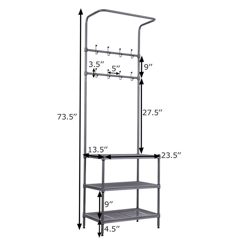 Pemberly Row Contemporary Steel Multifunctional Hall Tree in Black