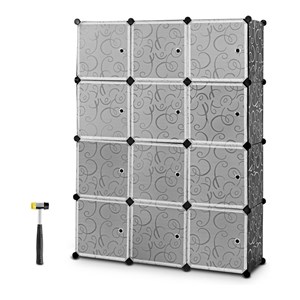 Pemberly Row 12-cube PP & Steel Portable Closet Storage Organizer w/ Doors-Black