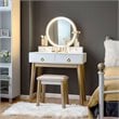Pemberly Row MDF and Beech Makeup Table with Circular Mirror in White