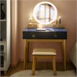 Pemberly Row MDF Vanity Makeup Dressing Set with Round LED Mirror in Navy Blue
