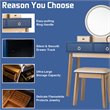 Pemberly Row MDF Vanity Makeup Dressing Set with Round LED Mirror in Navy Blue