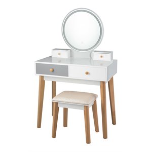 Pemberly Row MDF and Beech Wood Vanity Table Set with Stool in White