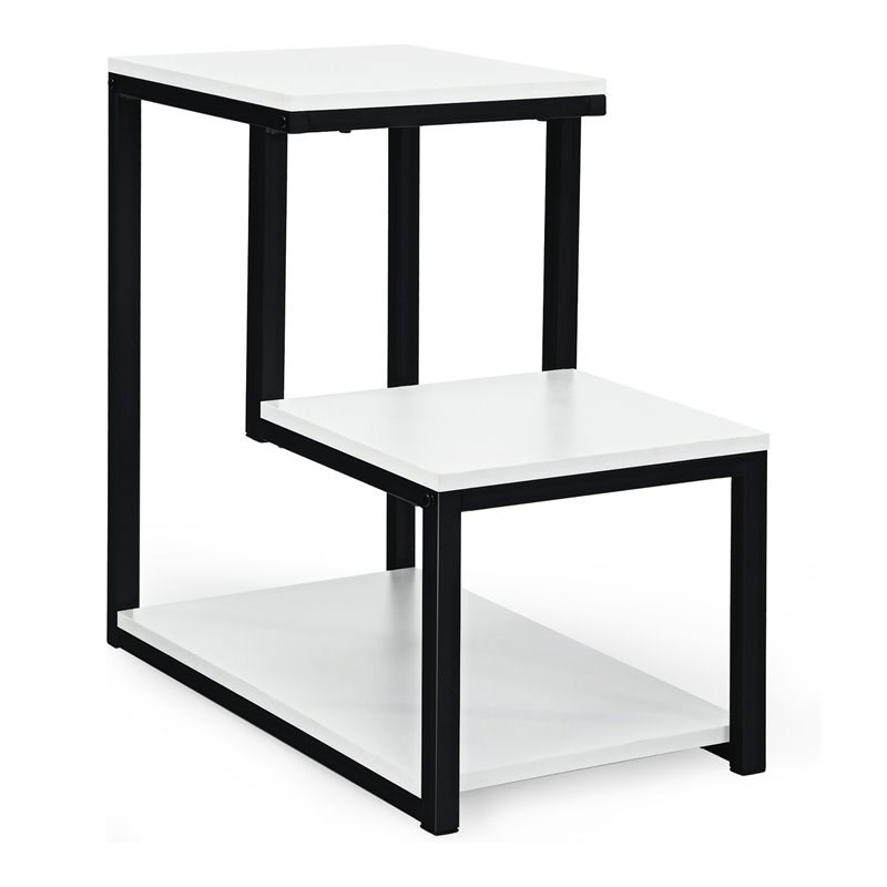 Pemberly Row 3-Tier Contemporary Steel End Table with Storage Shelf in White