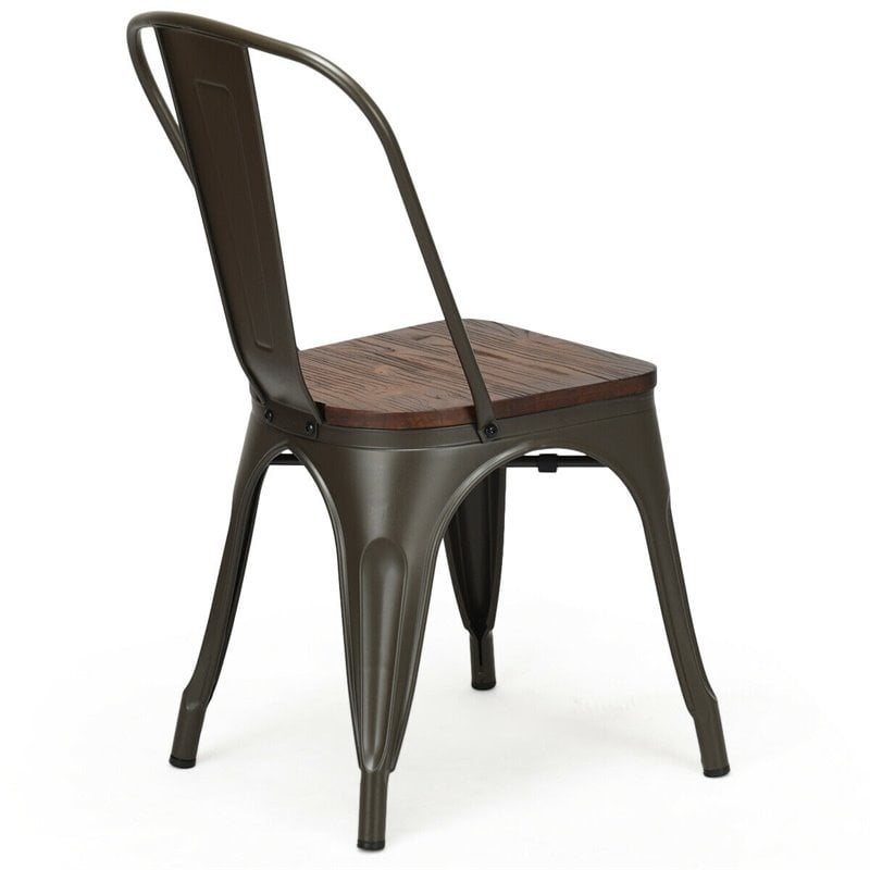 Pemberly Row Contemporary Metal and Elm Dining Side Chair in Brown (Set of 4)