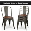 Pemberly Row Contemporary Metal and Elm Dining Side Chair in Brown (Set of 4)