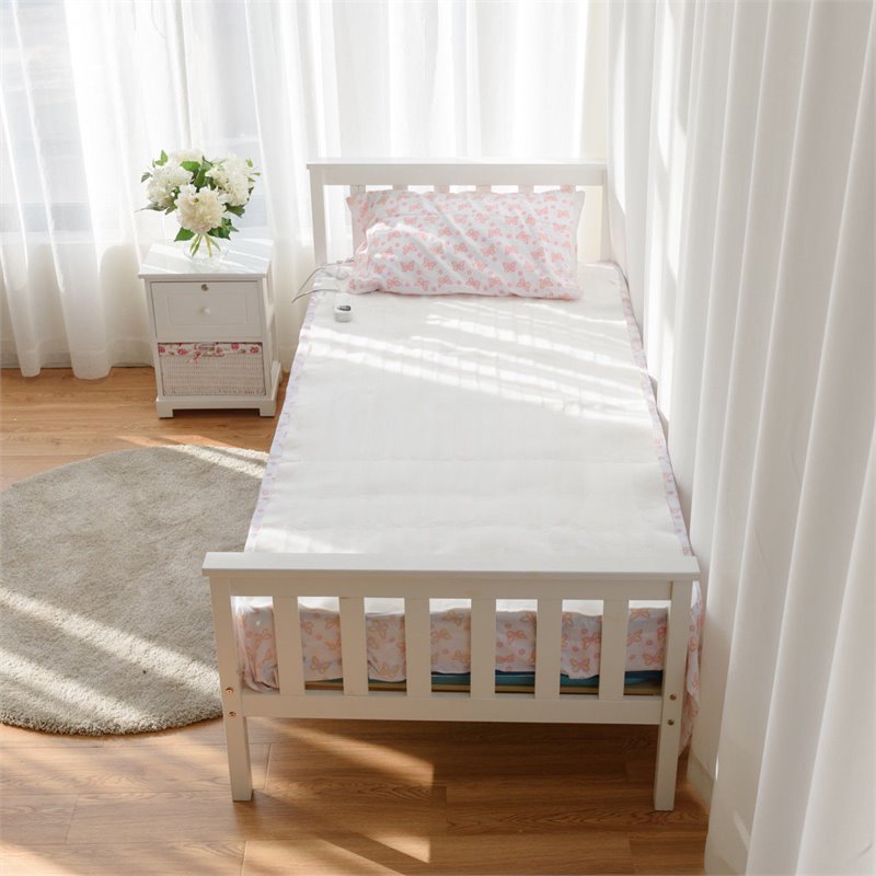 Pemberly Row Polyester Fiber Electric Heated Twin Size Blanket in White