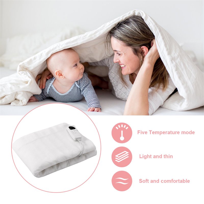 Pemberly Row Polyester Fiber Electric Heated Twin Size Blanket in White