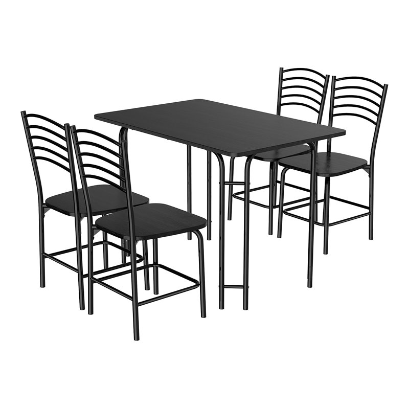 Pemberly Row 5-piece PVC and MDF Dining Set with Metal Legs in Black