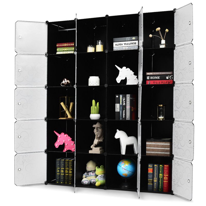 Pemberly Row 20-cube PP & ABS Portable Closet Storage Organizer w/ Doors - Black