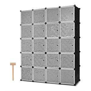 Pemberly Row 20-cube PP & ABS Portable Closet Storage Organizer w/ Doors - Black