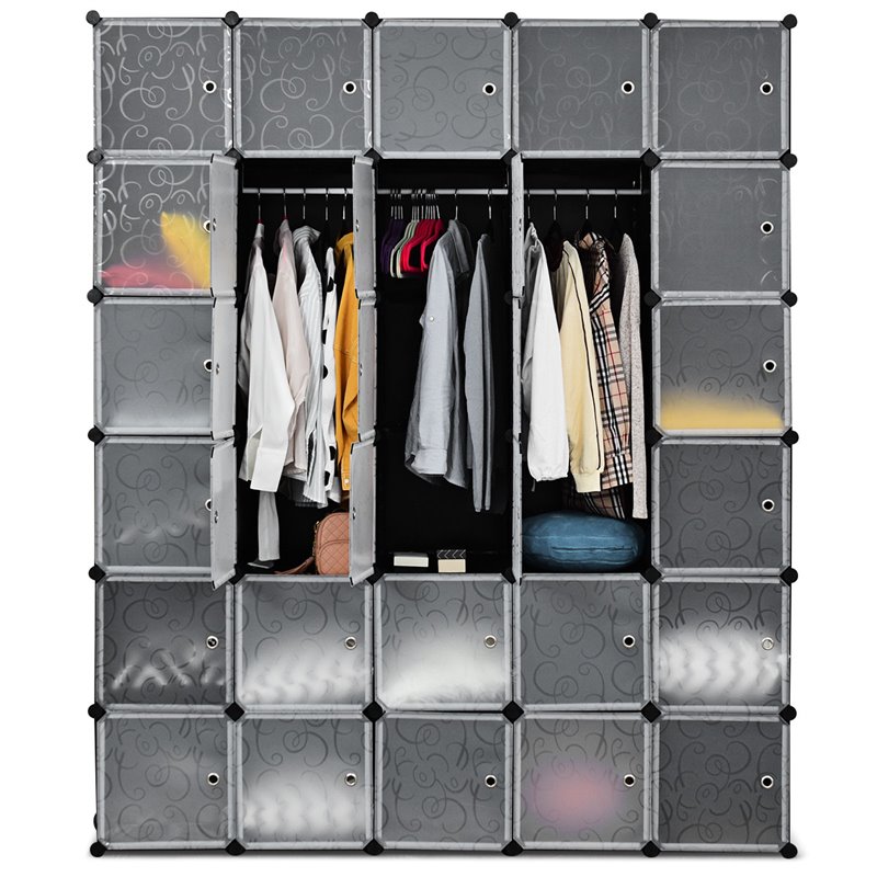 Pemberly Row 30-cube PP & ABS Portable Closet Storage Organizer w/ Doors - Black
