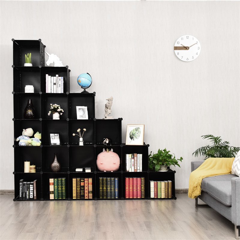 Pemberly Row 30-cube PP & ABS Portable Closet Storage Organizer w/ Doors - Black