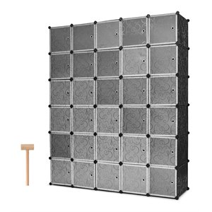 Pemberly Row 30-cube PP & ABS Portable Closet Storage Organizer w/ Doors - Black