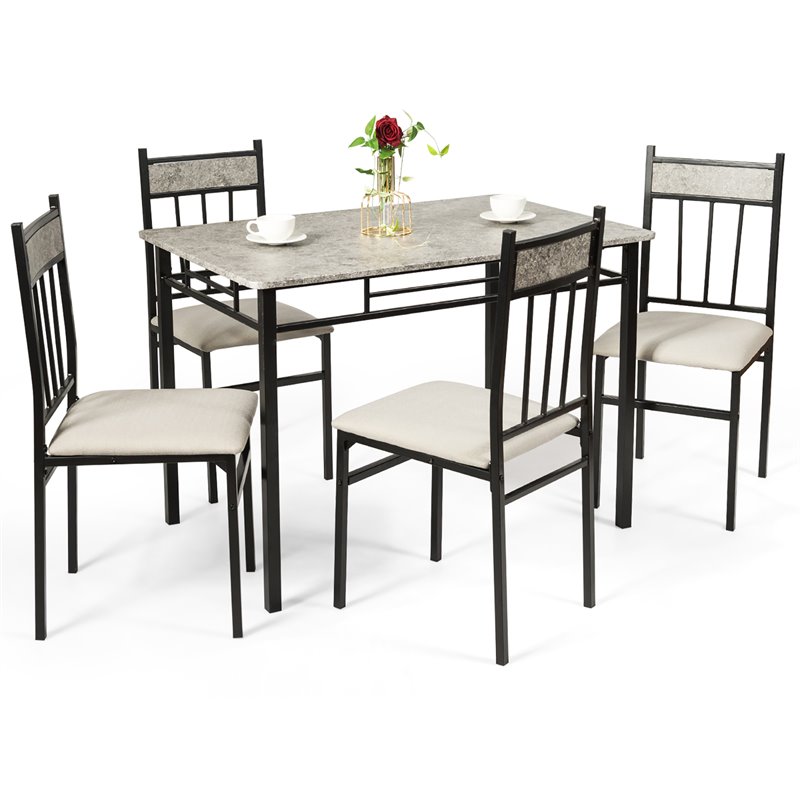 Pemberly Row 5-piece Contemporary MDF Dining Set with Faux Marble Top in Black