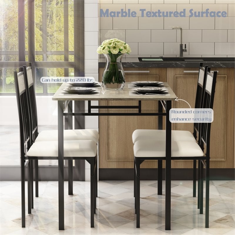 Pemberly Row 5-piece Contemporary MDF Dining Set with Faux Marble Top in Black