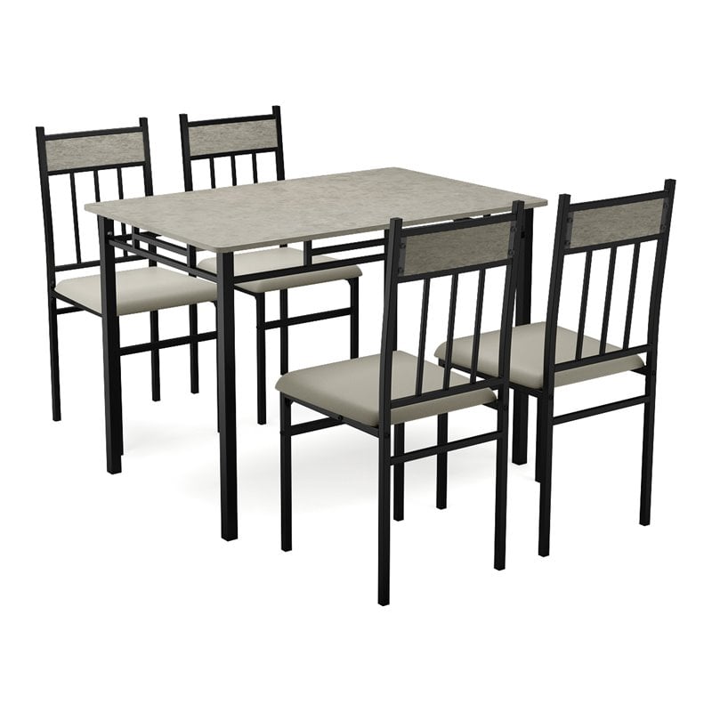 Pemberly Row 5-piece Contemporary MDF Dining Set with Faux Marble Top in Black