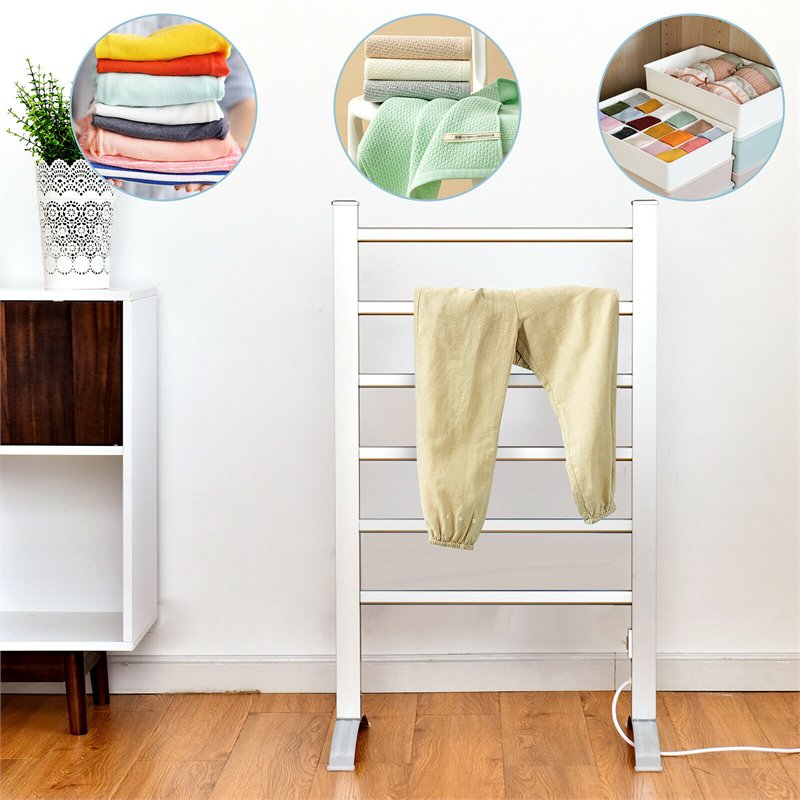 Pemberly Row Aluminum Freestanding/Wall Mounted Electric Towel Rail Rack-Silver