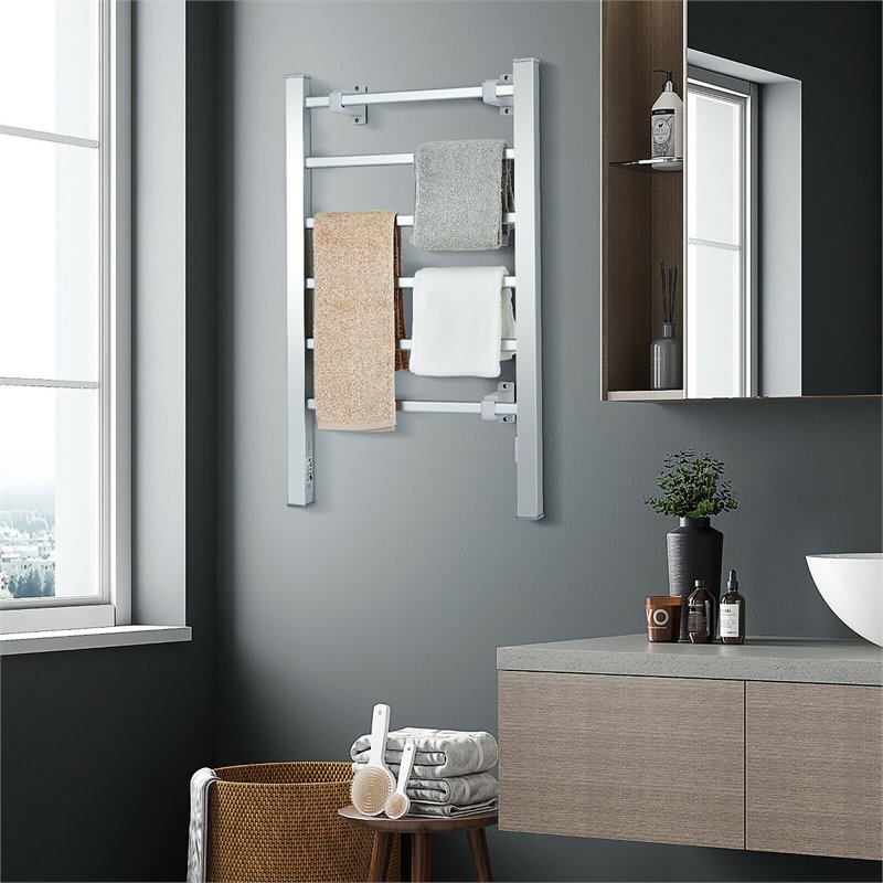 Pemberly Row Aluminum Freestanding/Wall Mounted Electric Towel Rail Rack-Silver