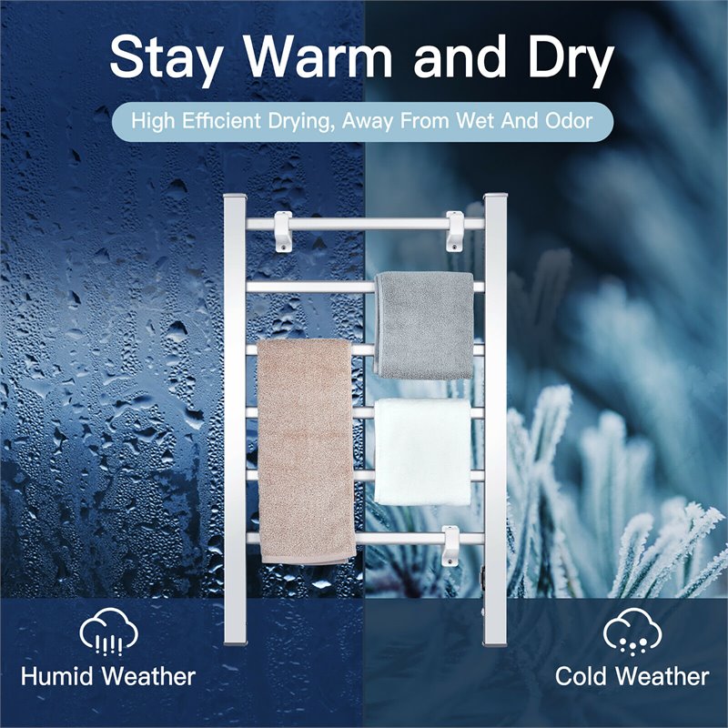 Pemberly Row Aluminum Freestanding/Wall Mounted Electric Towel Rail Rack-Silver