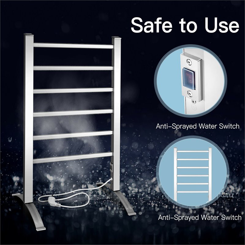 Pemberly Row Aluminum Freestanding/Wall Mounted Electric Towel Rail Rack-Silver