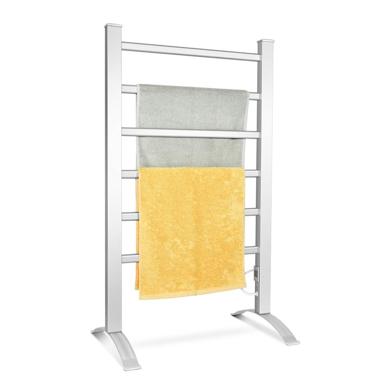 Pemberly Row Aluminum Freestanding/Wall Mounted Electric Towel Rail Rack-Silver
