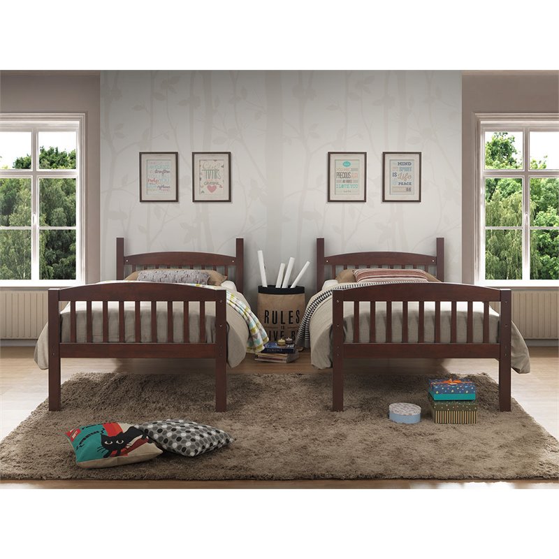Pemberly Row Contemporary Solid Rubber Wood Twin Bunk Bed in Espresso