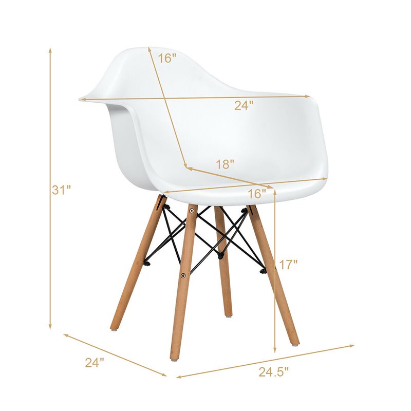 Pemberly Row Beech Wood & Metal Molded Dining Arm Side Chair in White (Set of 2)
