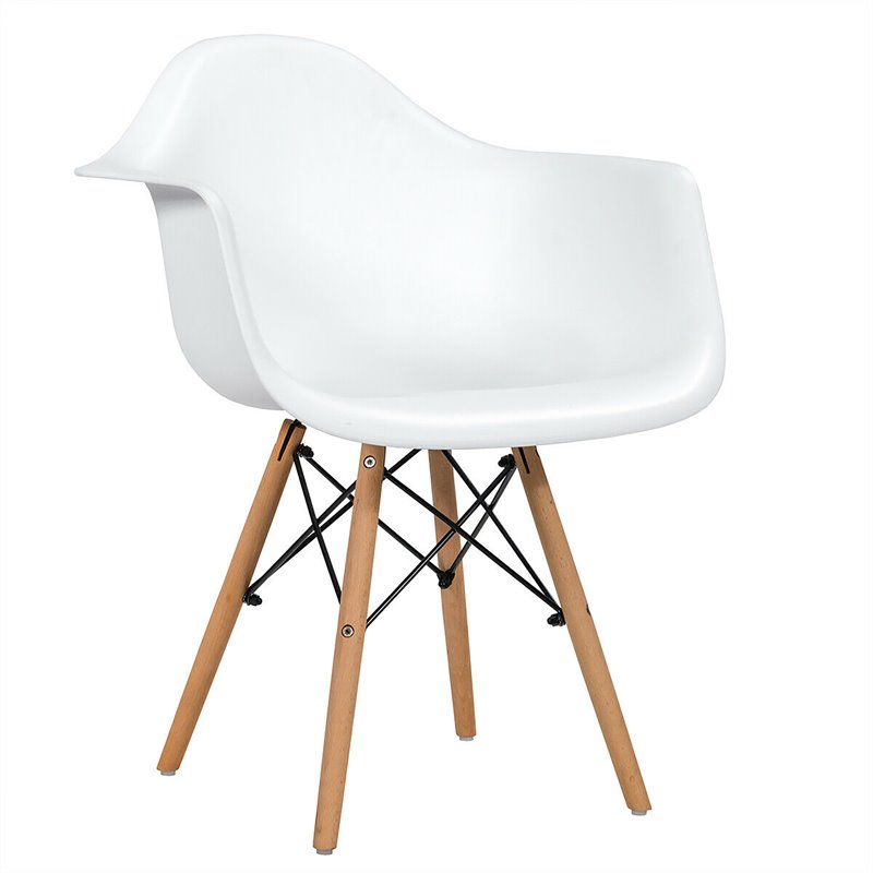Pemberly Row Beech Wood & Metal Molded Dining Arm Side Chair in White (Set of 2)