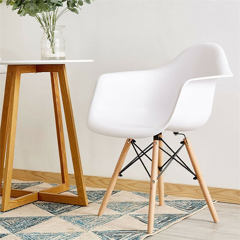Pemberly Row Beech Wood & Metal Molded Dining Arm Side Chair in White (Set of 2)