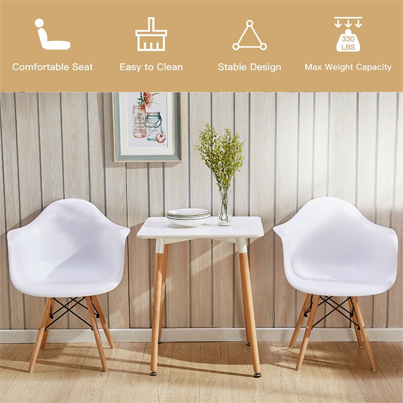 Pemberly Row Beech Wood & Metal Molded Dining Arm Side Chair in White (Set of 2)