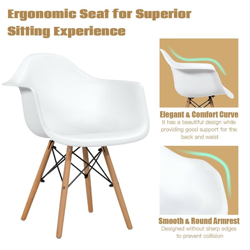 Pemberly Row Beech Wood & Metal Molded Dining Arm Side Chair in White (Set of 2)