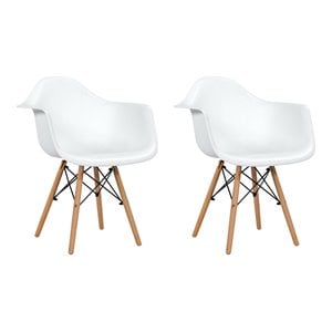 Pemberly Row Beech Wood & Metal Molded Dining Arm Side Chair in White (Set of 2)