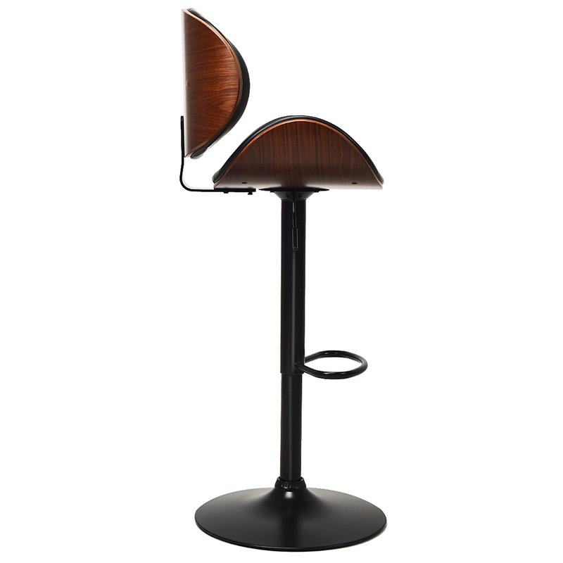 Pemberly Row Metal Swivel Barstools w/ Leather Curved Back in Black (Set of 2)