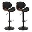 Pemberly Row Metal Swivel Barstools w/ Leather Curved Back in Black (Set of 2)