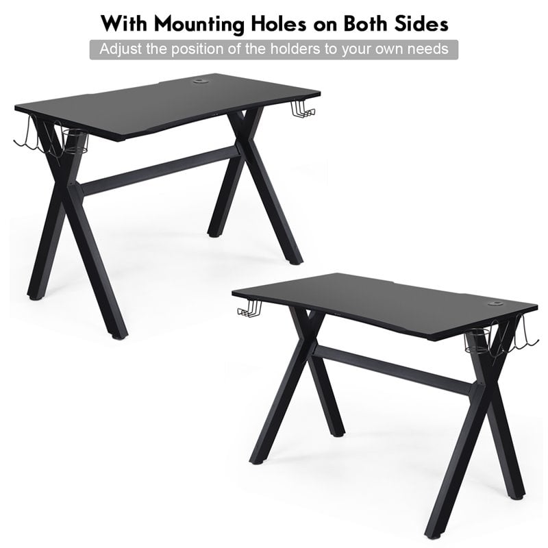 Pemberly Row Contemporary MDF and Steel Computer Desk with Cup Holder in Black