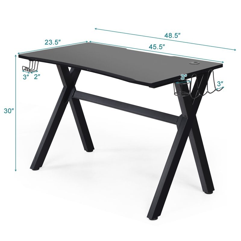 Pemberly Row Contemporary MDF and Steel Computer Desk with Cup Holder in Black